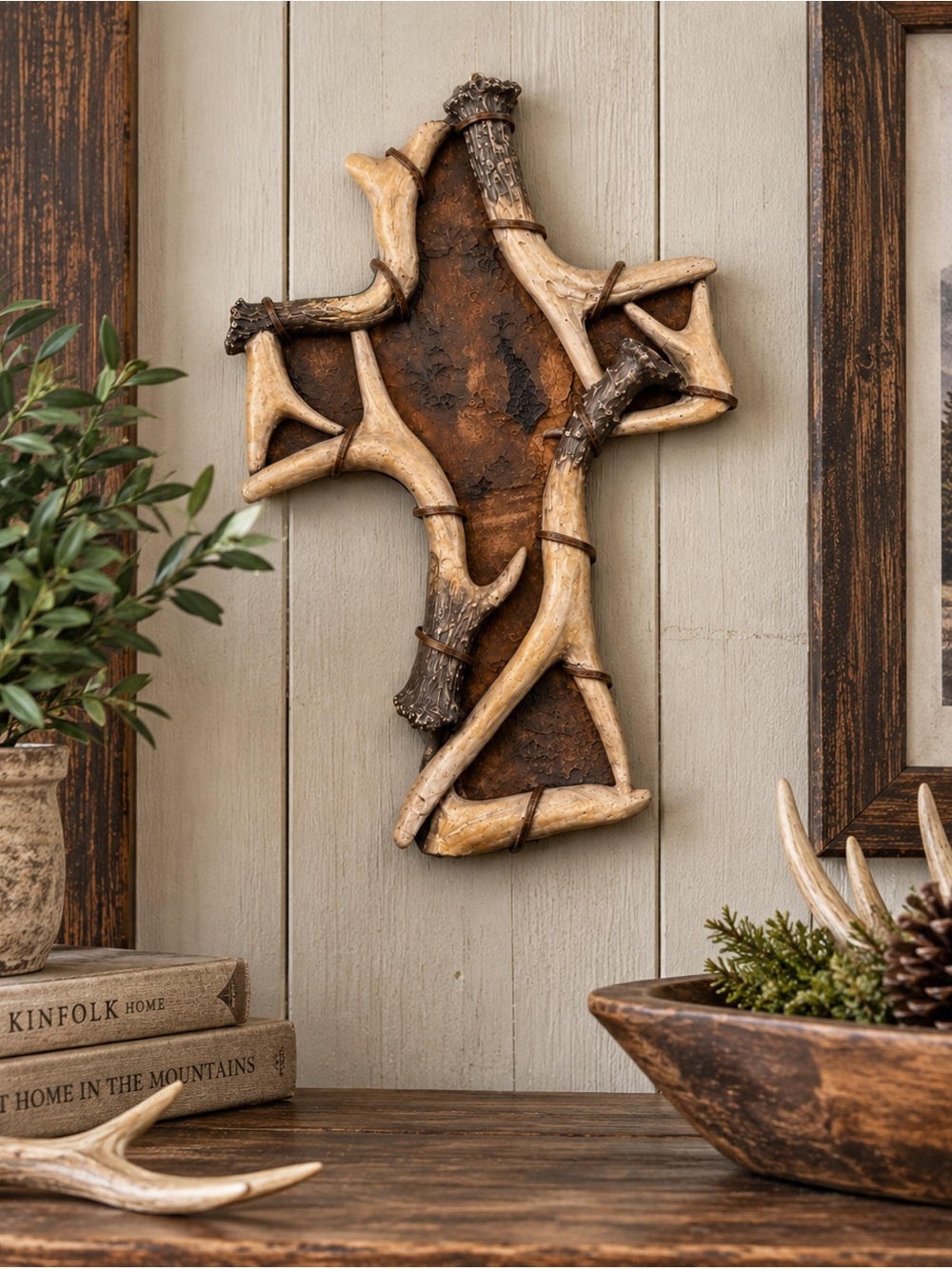 Big Sky Carvers Birch Antler Wall Cross Rustic Lodge Cabin Western Decor